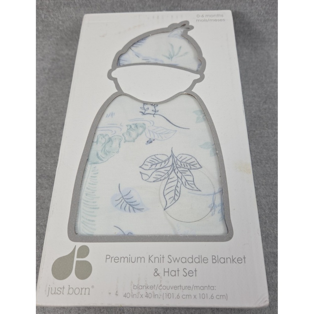 Just Born Swaddle Gift Set Baby Blanket & Hat 0-6 Months Nature‎ Palm Leaves NEW